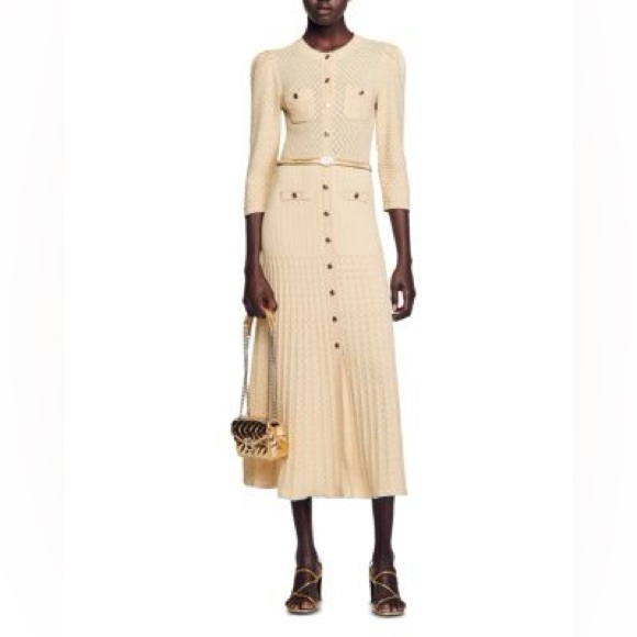 Authentic Sandro Pointelle Knit Midi Dress, size 38 - Picture 1 of 6